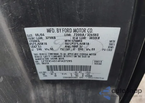 2004 Ford F-150 Fx4/Lariat/Xl/Xlt из США, поврежденный, VIN 1FTPX14514FA27295